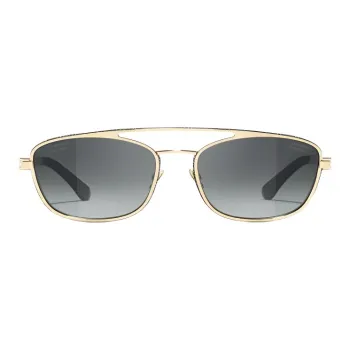 CHANEL Metal Calfskin, Denim Aviator Sunglasses Unisex Gold