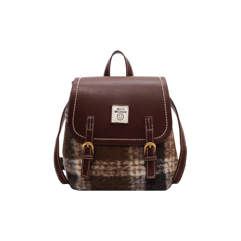 HCXK Woolen Backpack Regular Women's Red Plaid/Brown Plaid/Green Plaid-6