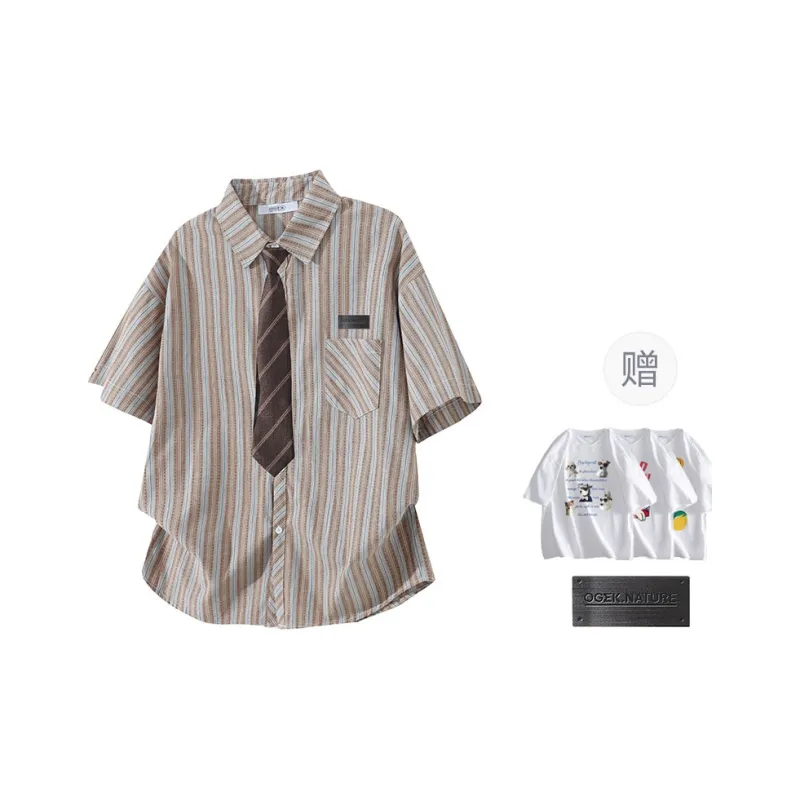 OGEK Shirt Unisex White Blue Comes With Random Print T Shirt+Brooch-3