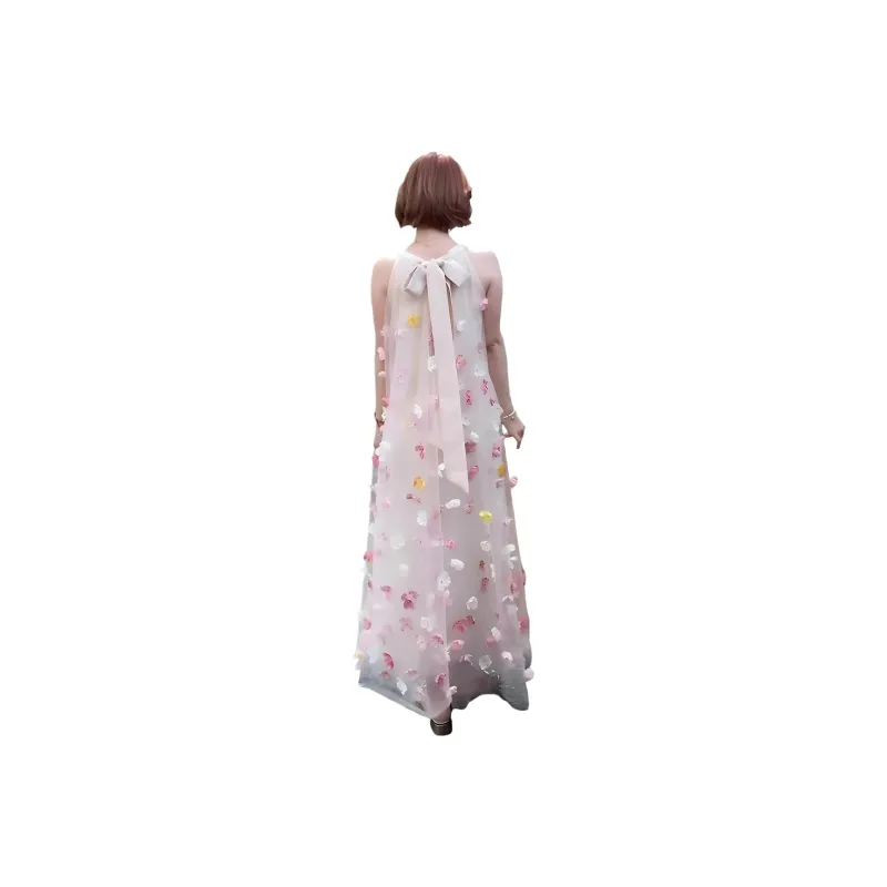 Flowers In Water Sleeveless Dress Women's Pink-0