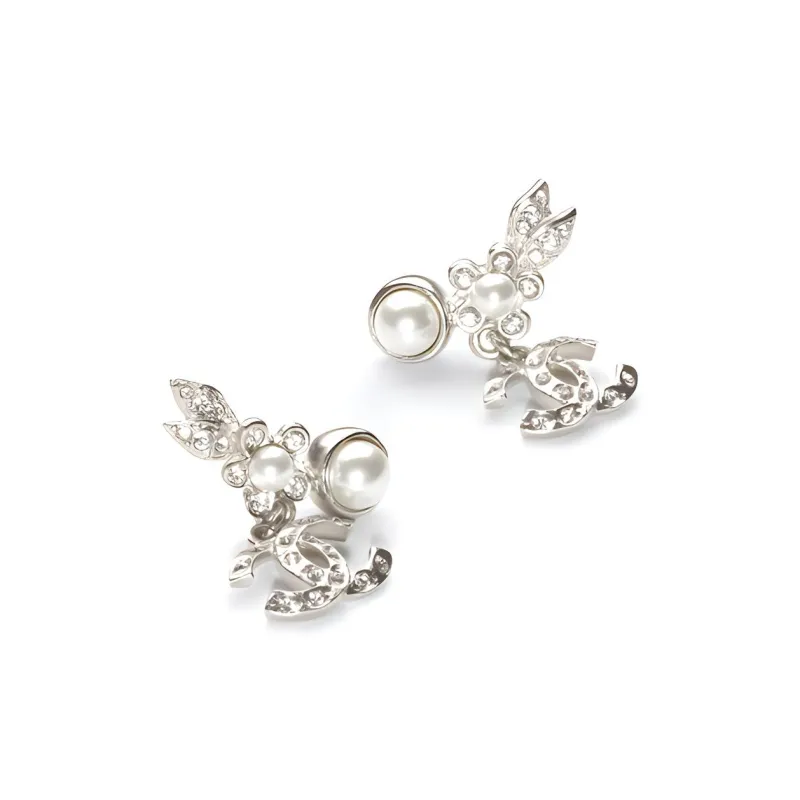 CHANEL Earrings Women's Silver/Pearl White-1