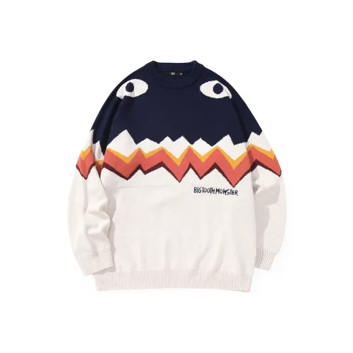 Loose Fit Sweater Unisex Blue White