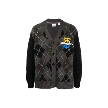 Burberry Embroidered Logo Argyle Cardigan
