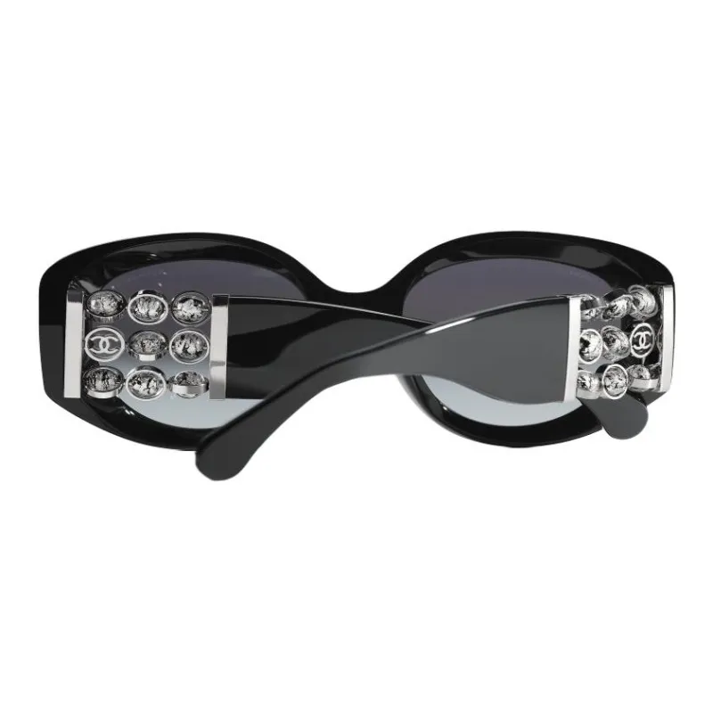 CHANEL Acetate Murano Beads Oval Sunglasses Unisex Black-4