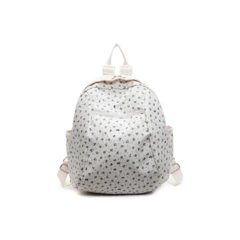 Yalu Nylon Backpack Regular Unisex Black/Pink Small Flower/Pink Print
