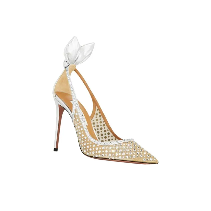 AQUAZZURA Bow Tie Slim Heel High Heels 10.5cm Women's Silver-1