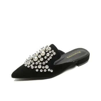 Than Than Me Rubber Sole Slip Resistant Closed Toe Slippers Women's Black