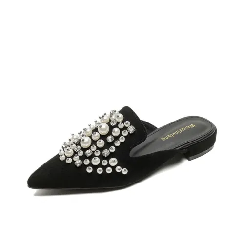 Than Than Me Rubber Sole Slip Resistant Closed Toe Slippers Women's Black