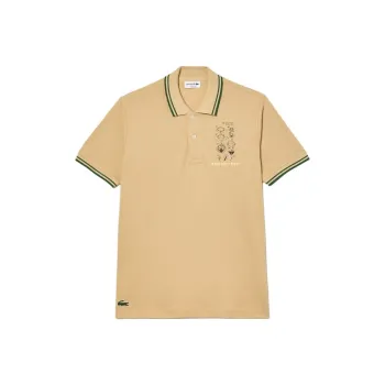 LACOSTE Slogan embroidered Cotton Polo Shirt