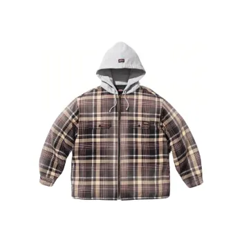 Supreme Dickies Plaid Hooded Zip Up Shirt Black