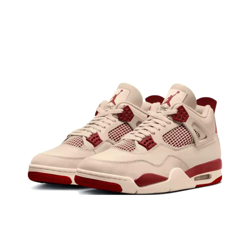 Jordan Air Jordan 4 Anti Slip Wear Resistant Mid Top Vintage Basketball Shoes Women's Beige Red-2