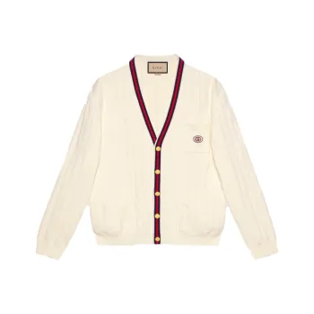 GUCCI Gg Logo Patch Embroidered Knit Cardigan