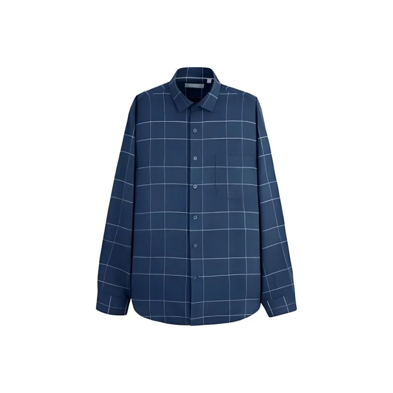 GOLDLION Shirt Men's Navy Blue Plaid-0