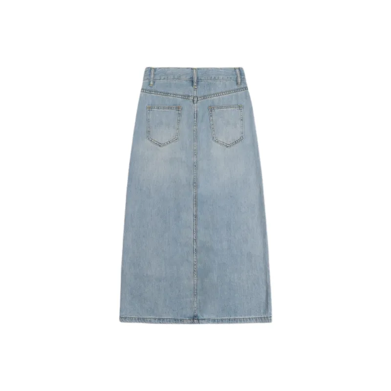 Rose Denim Long Skirt Women's Vintage Blue-1