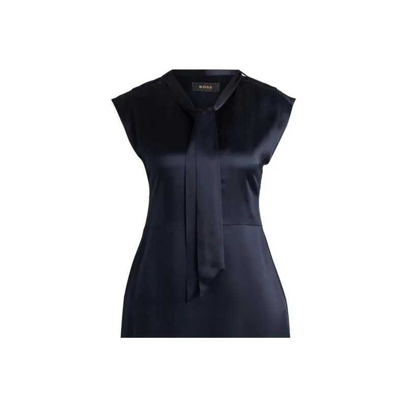 HUGO BOSS Sleeveless Silk Dress With Tie Neckline Sleeveless Dress Women's Dark Blue-4