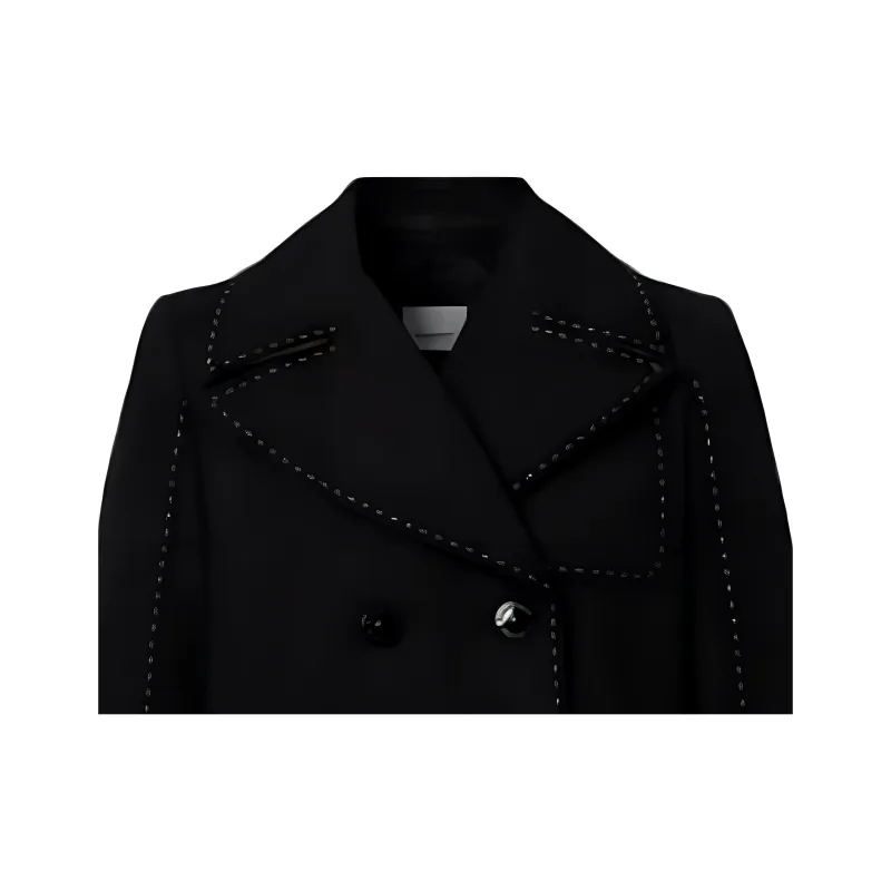Burberry Topstitched Cotton Pea Coat In Black Coats Women's Black-3