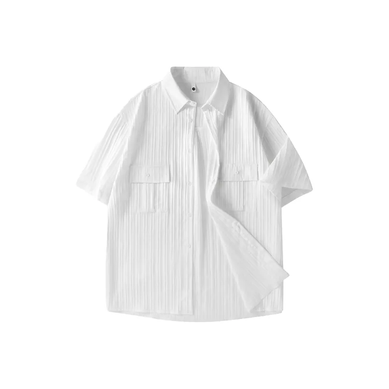 ACUOD BY CHANU Loose Fit Lapel Stripes Shirt Casual Versatile Korean Style Trendy Summer Unisex-3