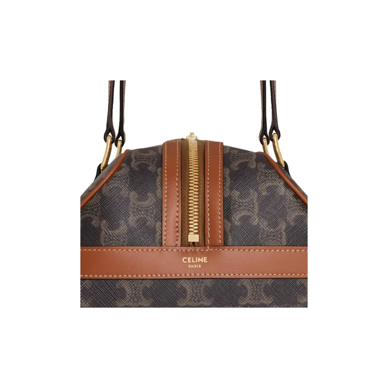 CELINE Triomphe Canvas Travel Bag Women's Tan Color-4
