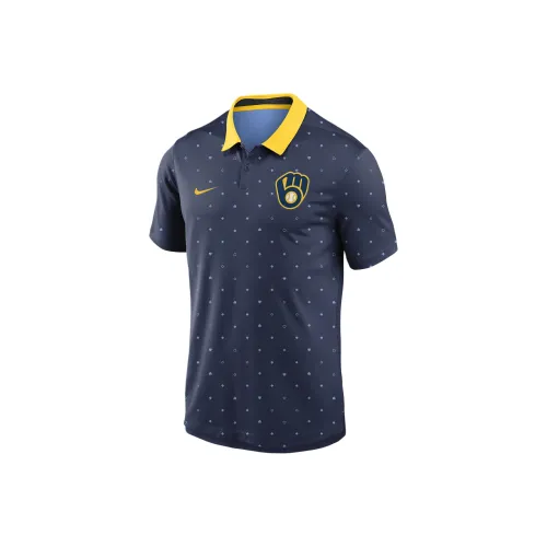 Nike MLB Collaboration Milwaukee Brewers Leg Polo Shirt Men's Marine Blue