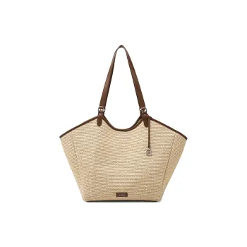 LA FESTIN Fabric Tote Bag, Shoulder Bag Medium Size Women's Woven Brown