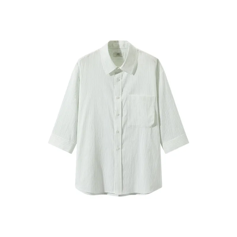 GXG Casual Shirt Men's White Green Striped Color-0