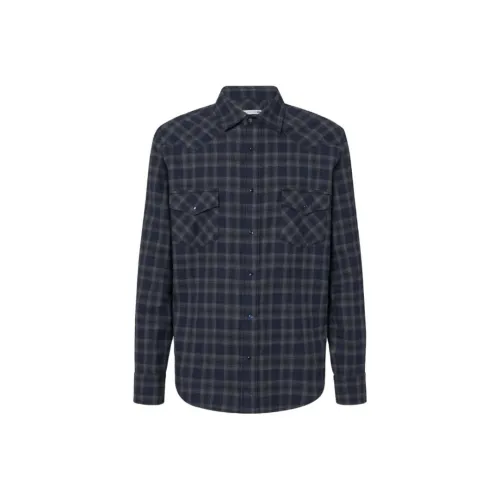 JACOB COHEN Blue Flannel Checked Western Shirt Shirt Men's Gray
