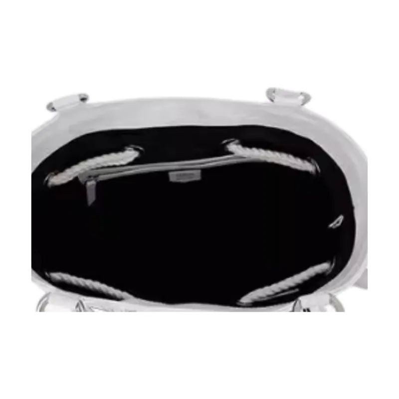 LANCEL Cow Leather Bucket Bags One Shoulder Handbags Medium Size Women's Black White-3