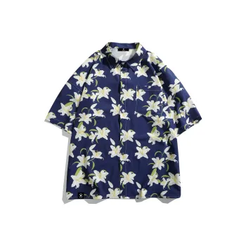 ROBINHOOD Shirt Unisex Navy Blue Lily Flower