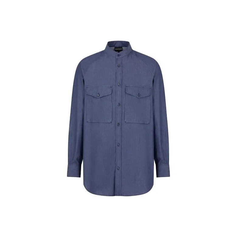 EMPORIO ARMANI Band collar Cotton Shirt-0