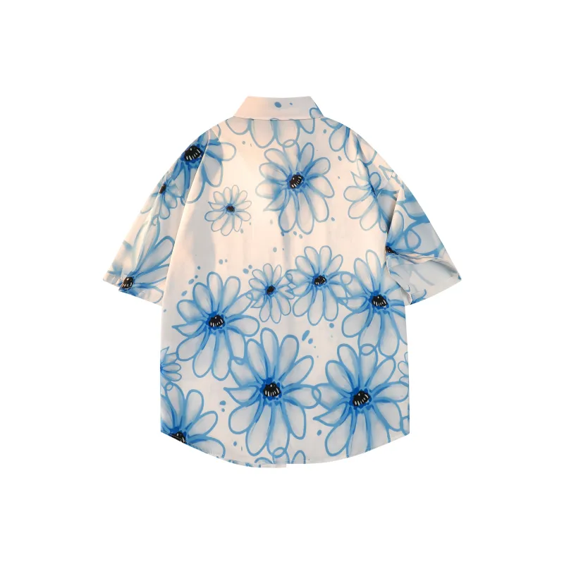 TEN MIRO Shirt Unisex White With Blue Floral-1