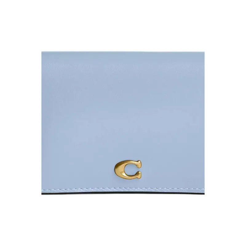 COACH Essential Calfskin Card Holder Women's Brass & Blue Bell Flower-2