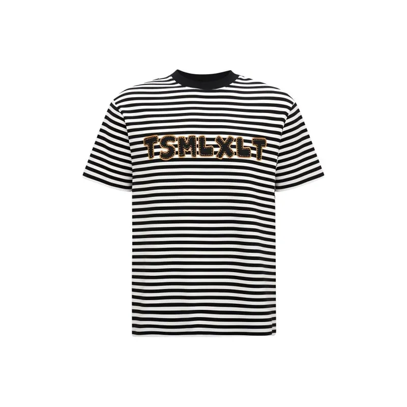 TSMLXLT T Shirt Unisex Black White Stripes-0