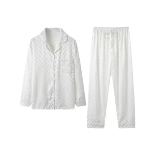 Sleep Pajama Set Women's White Plaid