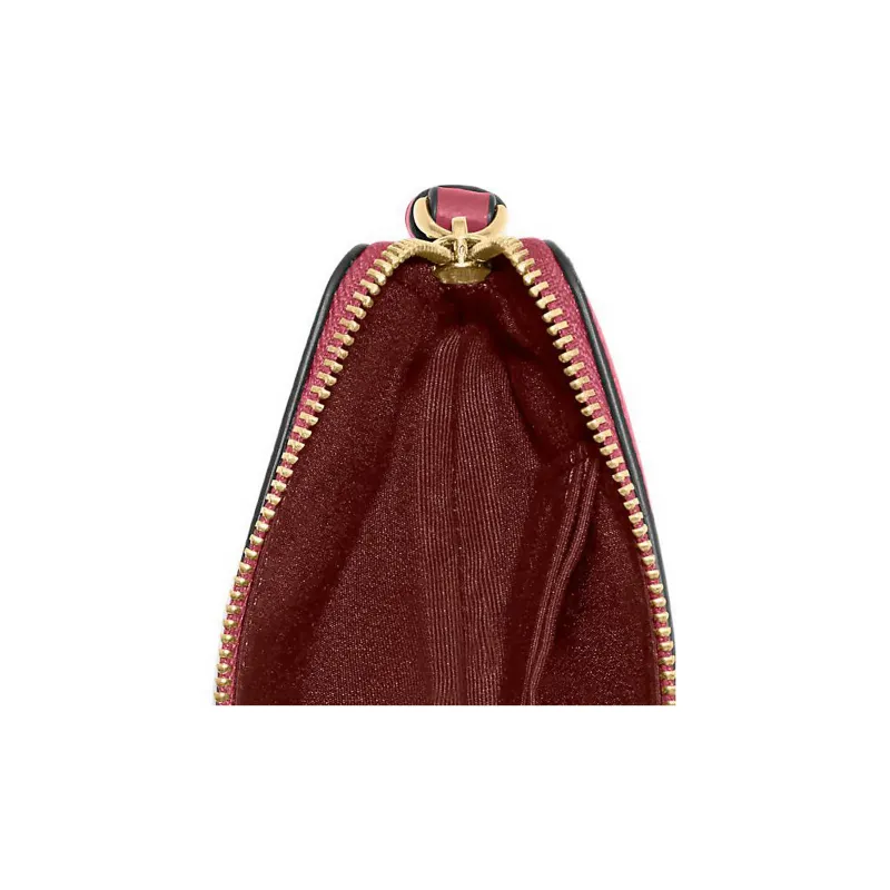 COACH Corner Zip Pebbled Leather Wrist Bags Clutches Small Size Women's Rosenberg Red-4