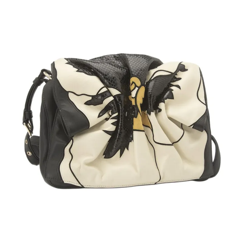Valentino Cow Leather Shoulder Bag Large Size Women's Black & White-1