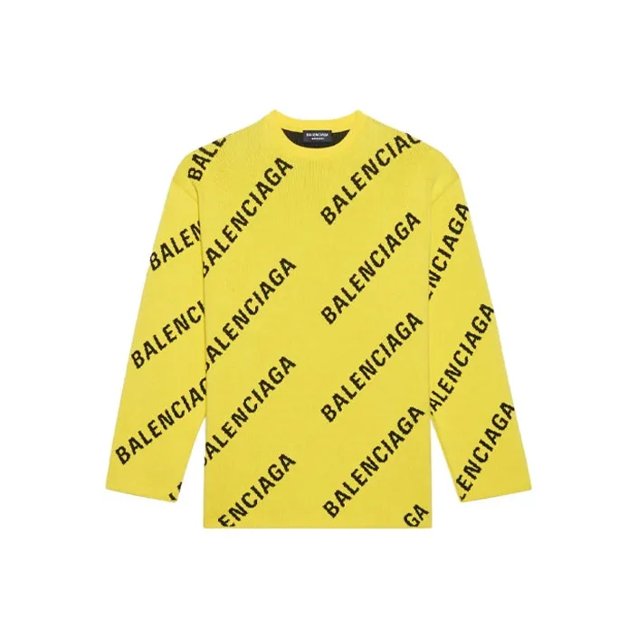 Balenciaga Allover Logo Knit Oversized Crewneck-0