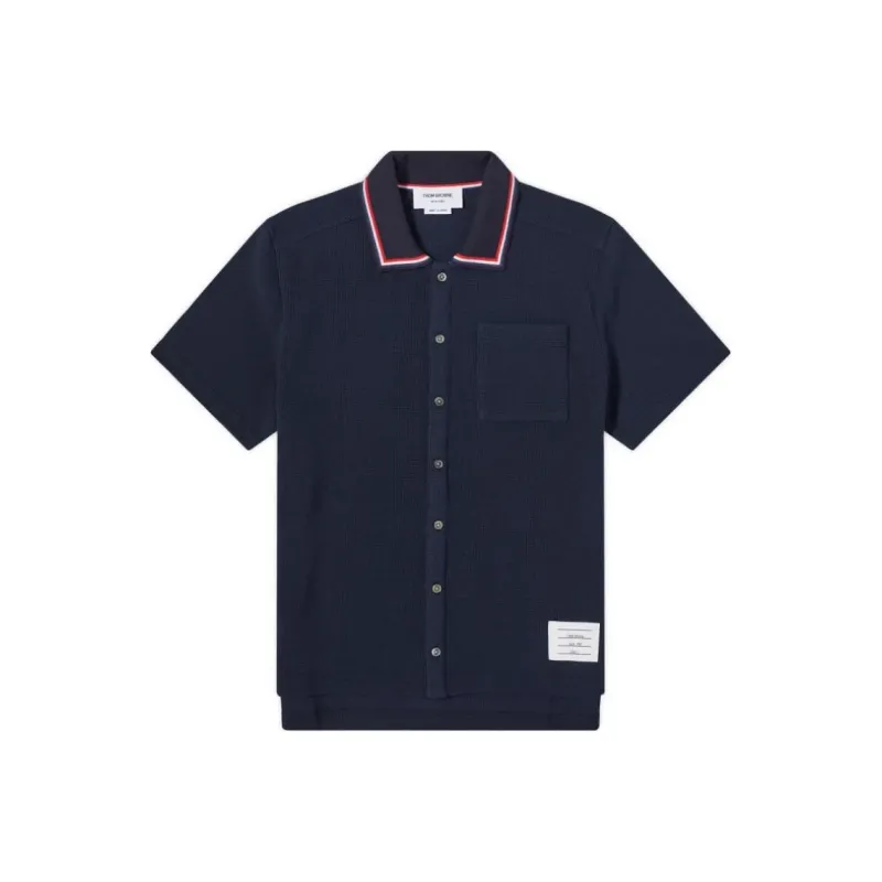 THOM BROWNE Textured Short Sleeved Polo Shirt-0