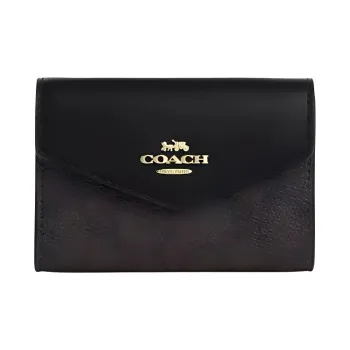 COACH Flap Card Case Canvas With Leather Wallets Card Holders Mini Women's Black
