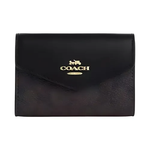 COACH Flap Card Case Canvas With Leather Wallets Card Holders Mini Women
s Black