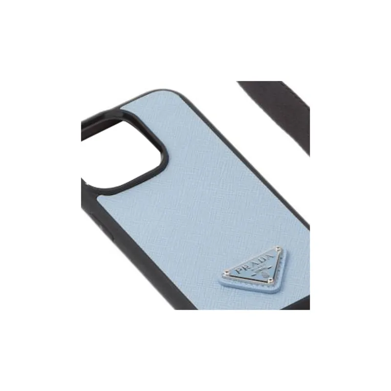 PRADA Saffiano Leather IPhone 14 Pro Case Bag Accessory Women's Light Blue-4