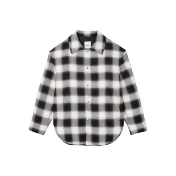 Sandro Quilted Checked Jacket Shirt Men's Black