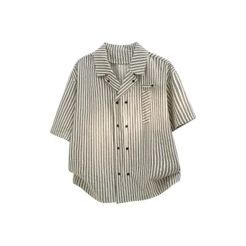 UF9193 Double Breasted Design Minimalist Style Stripes Shirt For Youth Trendy Casual Coat Men's