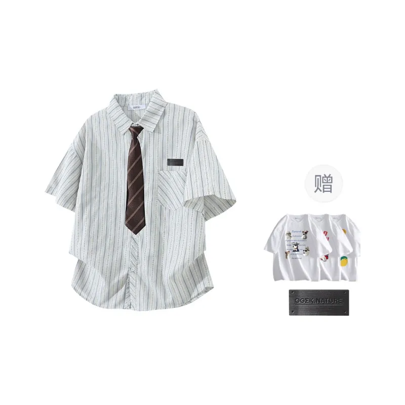 OGEK Shirt Unisex White Blue Comes With Random Print T Shirt+Brooch-0