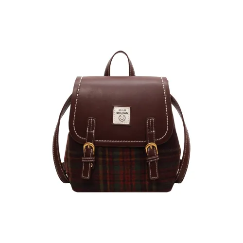 HCXK Woolen Backpack Regular Women's Red Plaid/Brown Plaid/Green Plaid