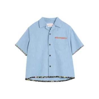 Valentino Floral trim Denim Bowling Shirt