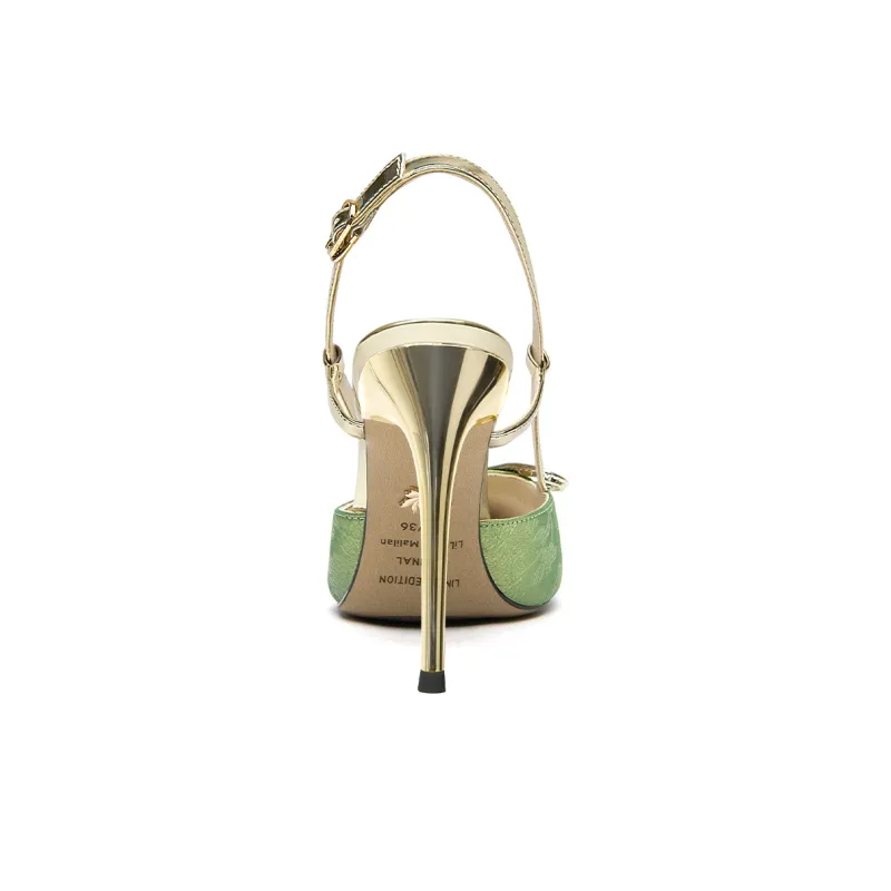 Lily Wei Cloud Dwelling Poetic Letter Slim Heel High Heels Women's Green-3