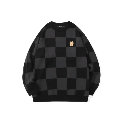 TVX Sweaters Unisex Black Gray Plaid