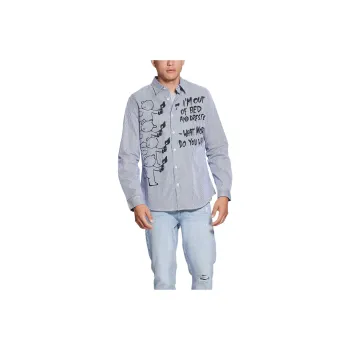 GUESS Striped Teddy Graffiti Woven Shirt Shirt Men's Blue Purple