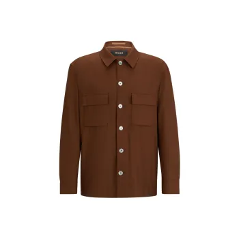 HUGO BOSS Relaxed-Fit Overshirt In Melange Italian Wool And Silk Shirt Men's Brown