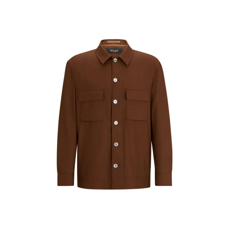 HUGO BOSS Relaxed-Fit Overshirt In Melange Italian Wool And Silk Shirt Men's Brown-0